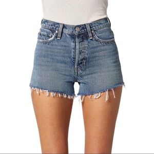 Hudson Jeans Medium Blue High-Rise Frayed Hem Denim Shorts